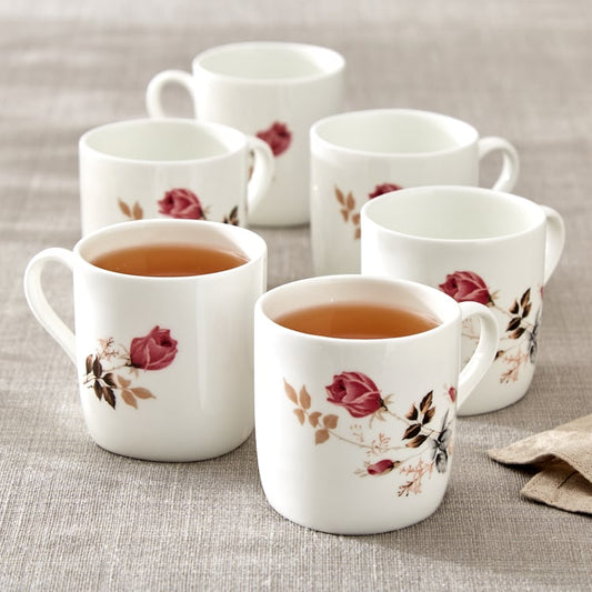 Asian Microwave Safe Floral Coffee & Tea Mugs, 200ml, Set of 6 (MW082)