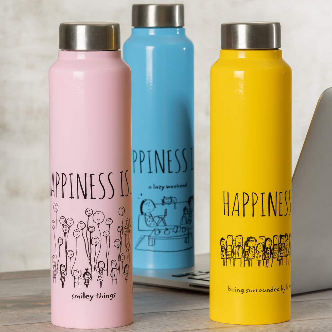 Vacbott Happiness is... Single Walled Non Insulated Water Bottle, 1000ml