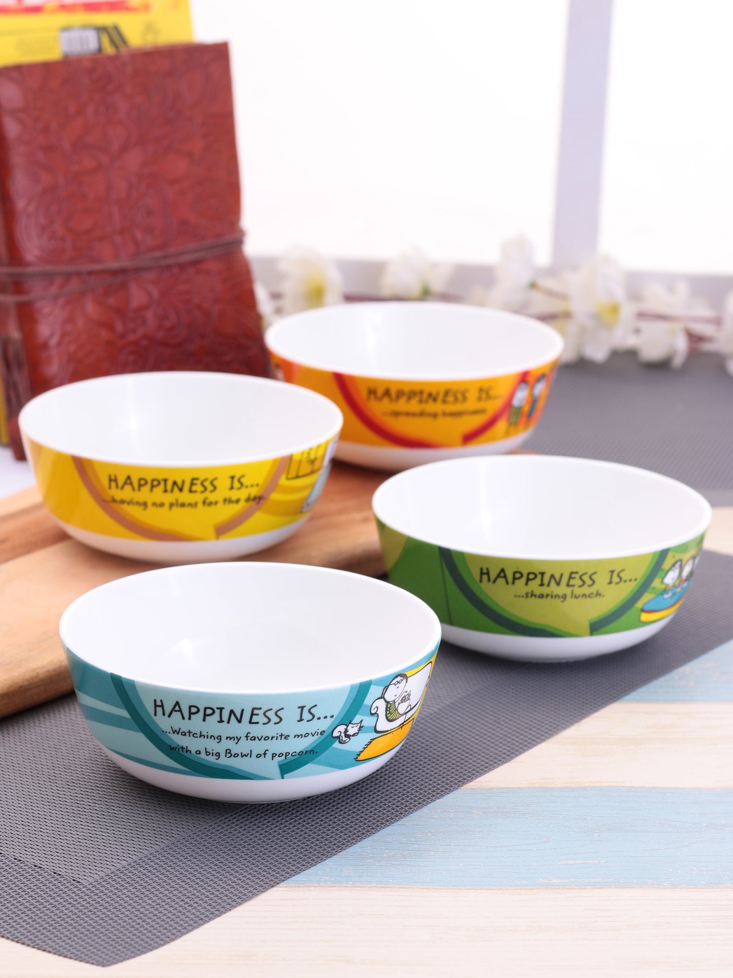 Happiness Ceramic Snack/ Cereal Bowl 5" Set of 4