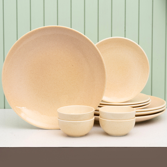 Reactive Pastel Peach Porcelain Dinner Set- 12 piece, For Family of 4