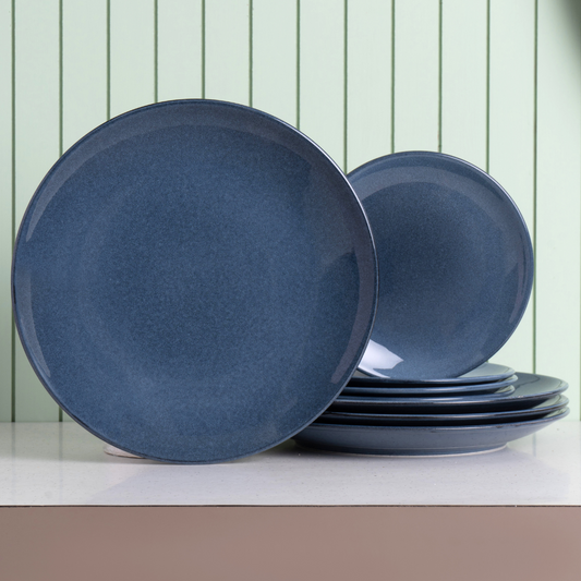 Reactive Denim Blue Porcelain Dinner Set- 8 piece, For Family of 4