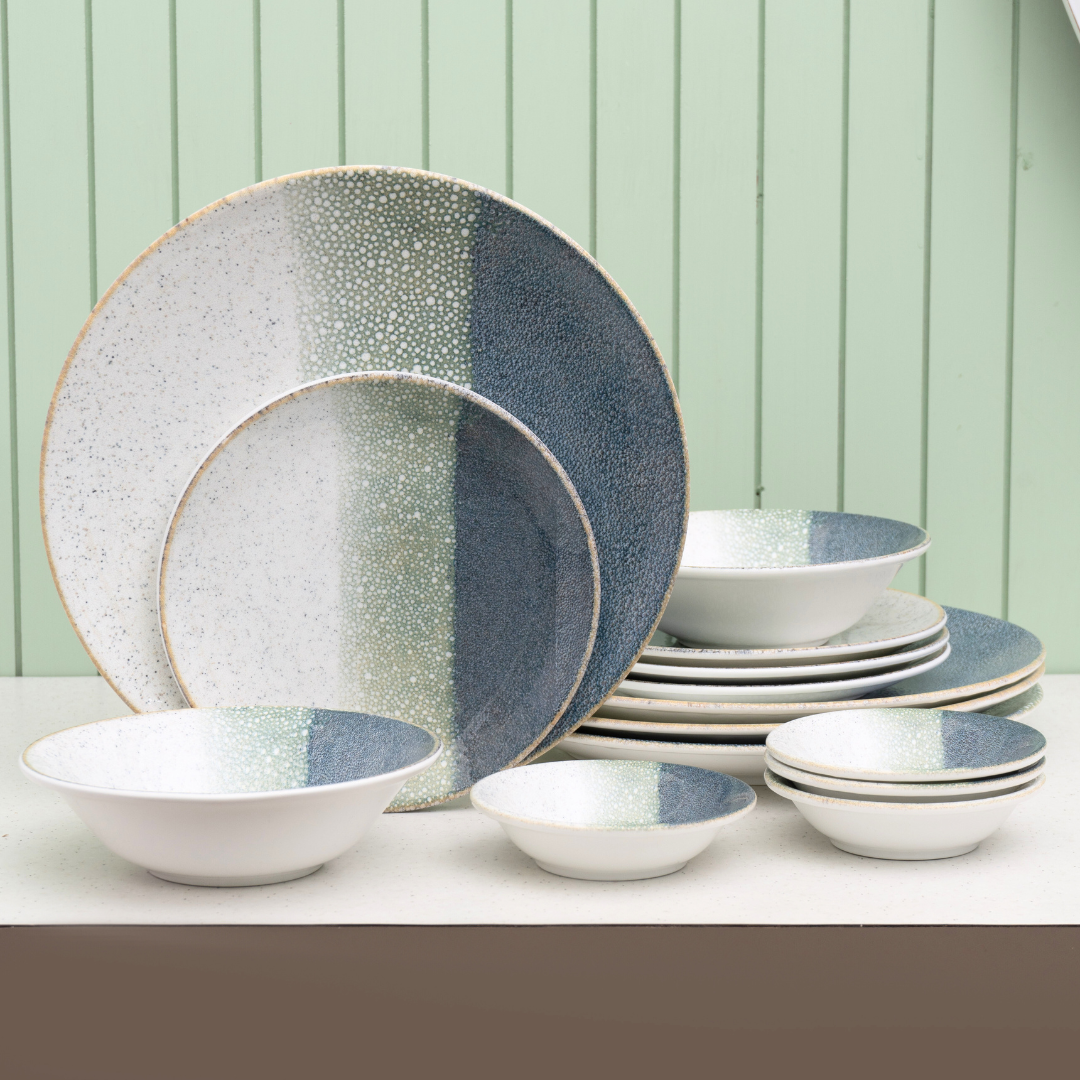 Textures Coral Porcelain Dinner Set- 14 piece, For Family of 4