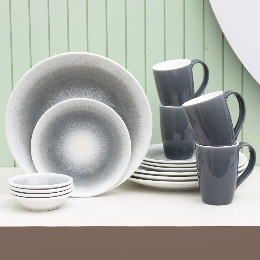 Textures Sway Porcelain Dinner Set- 16 pieces, For Family of 4