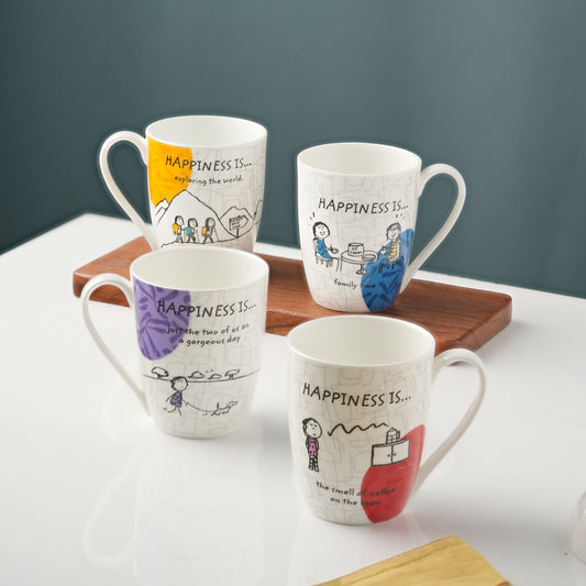 Happiness Is... Oxford Big Coffee & Milk Mug 310ml, Set of 4 (Delight)