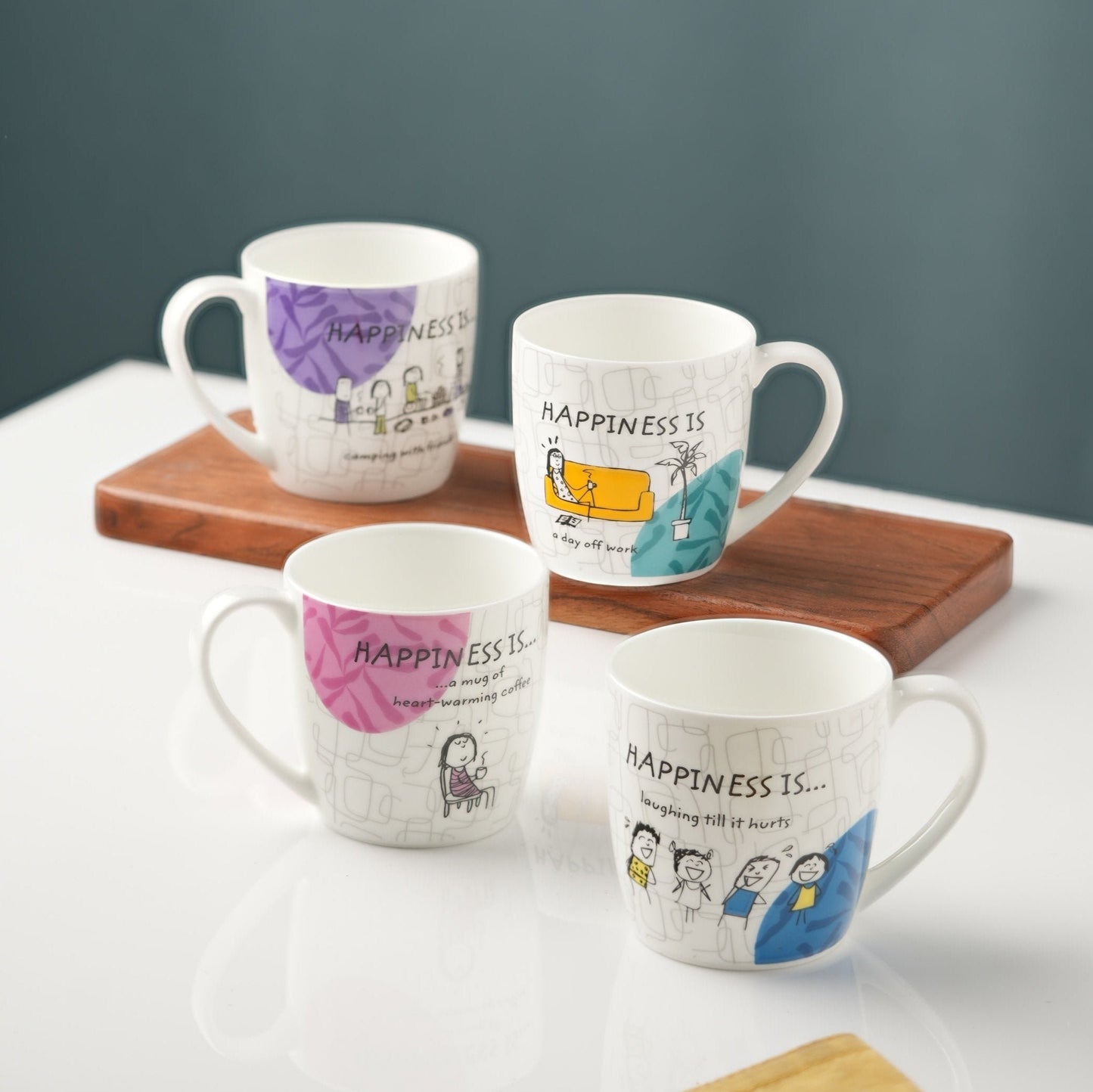 Happiness Is... Alton Medium Coffee Mug Tea Cups 210ml, Set of 4 (Delight)