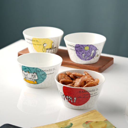 Happiness Nikko Japanese Style Snack & Cereal Bowl  Set of 4 (Delight)