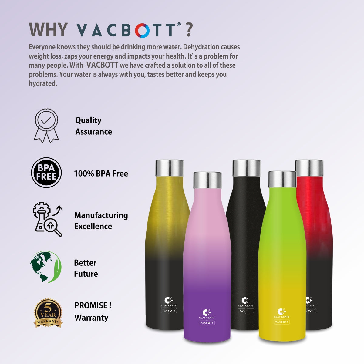 Vacbott vacuum Bottle, Gerald Double Walled 24 Hours Hot and Cold Water Bottle (Pink & Green), BIS Certified