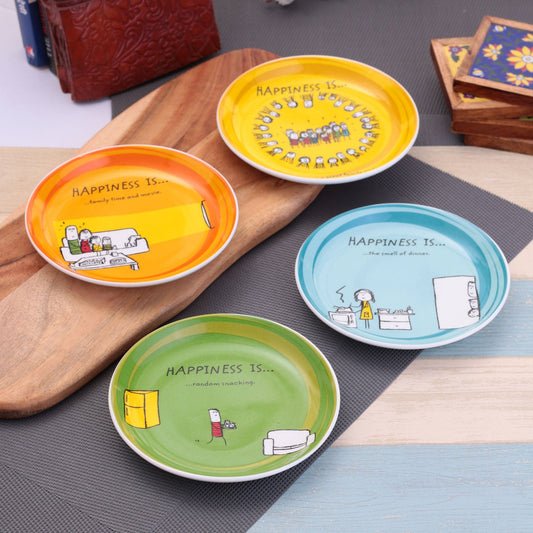 Happiness Is... Mini Ceramic Snack Plates 5.5",  Set of 4