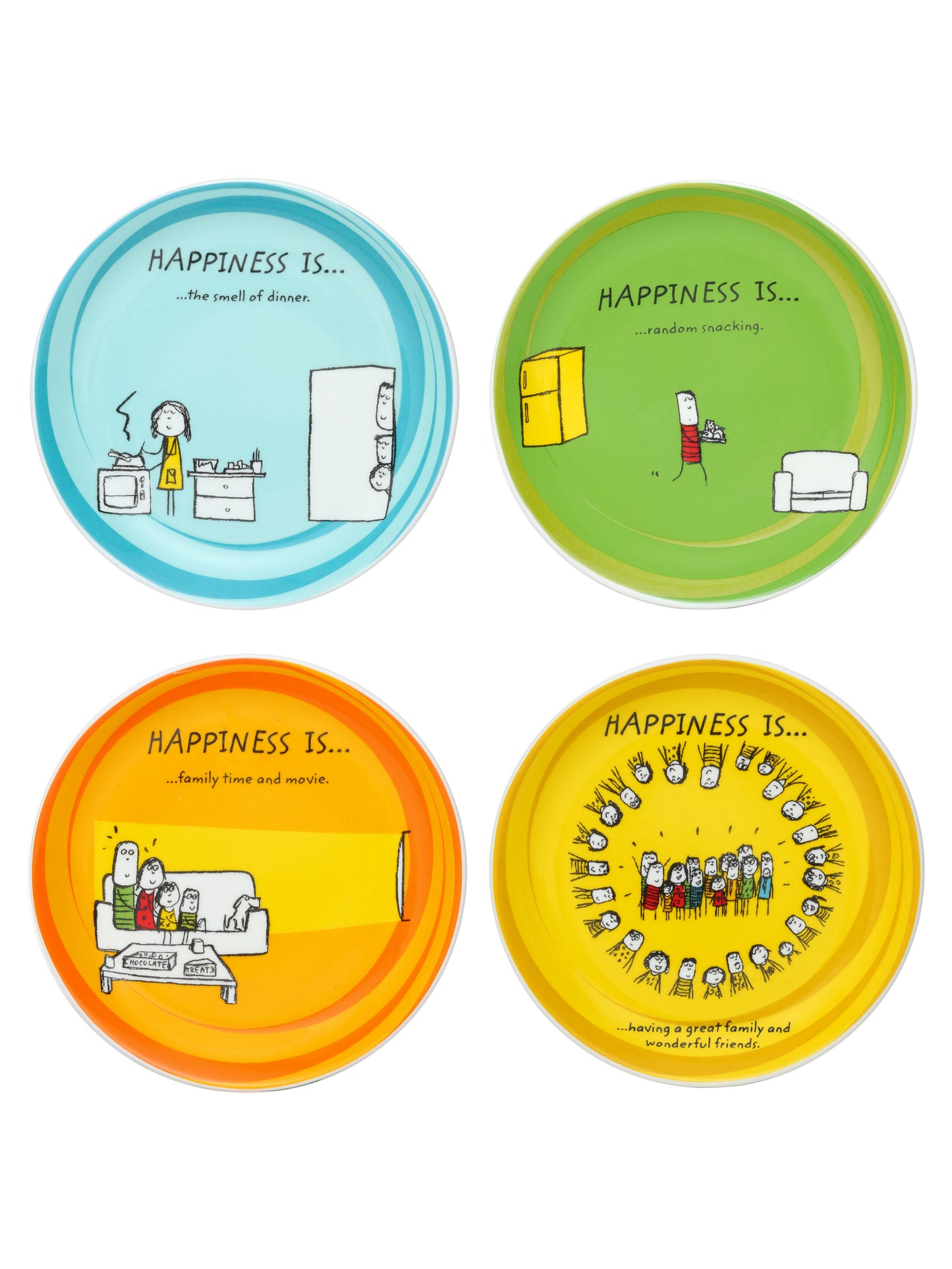 Happiness Is... Mini Ceramic Snack Plates 5.5",  Set of 4