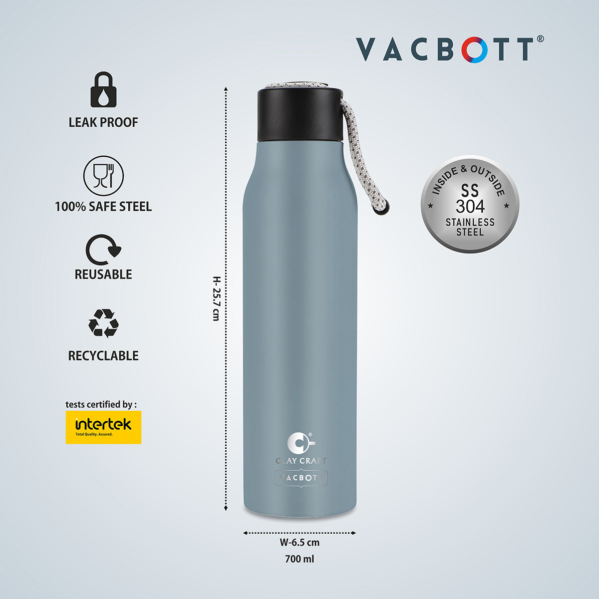 Vacbott vacuum Bottle, Kitkat Double Walled 24 Hours Hot and Cold Water Bottle, 700ml