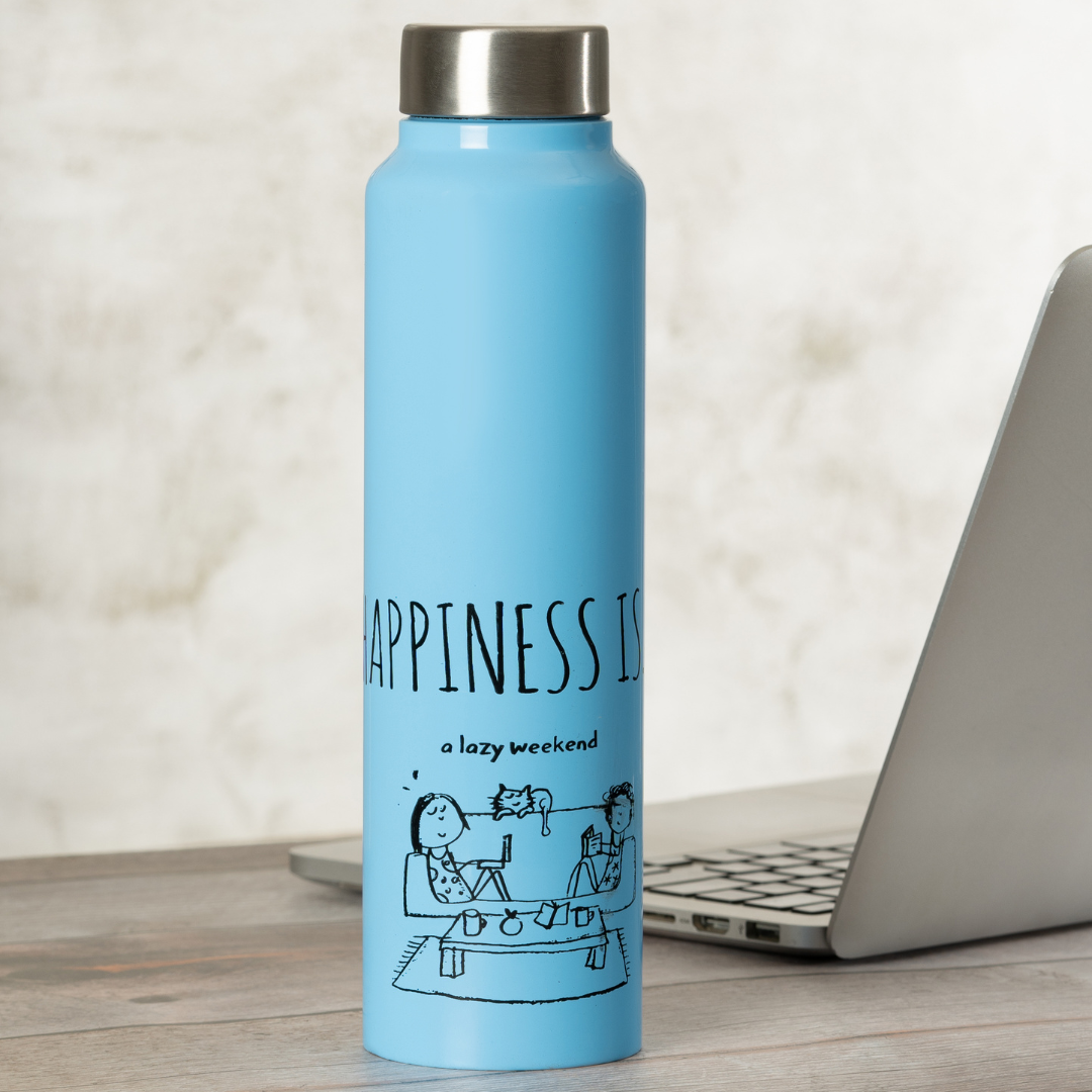 Vacbott Happiness is... Single Walled Non Insulated Water Bottle, 1000ml