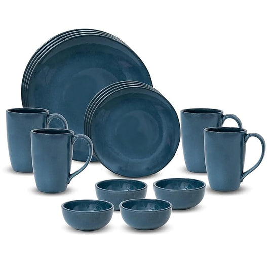 Reactive Denim Blue Porcelain Dinner Set- 16 pieces, For Family of 4