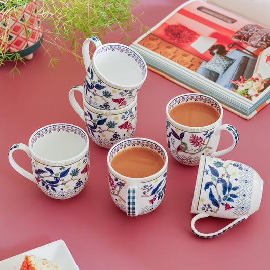 Magique by The Wishing Chair x Clay Craft, Tulip Garden ZEAL Coffee & Tea Mug Set of 6, 220 ml (TG1)