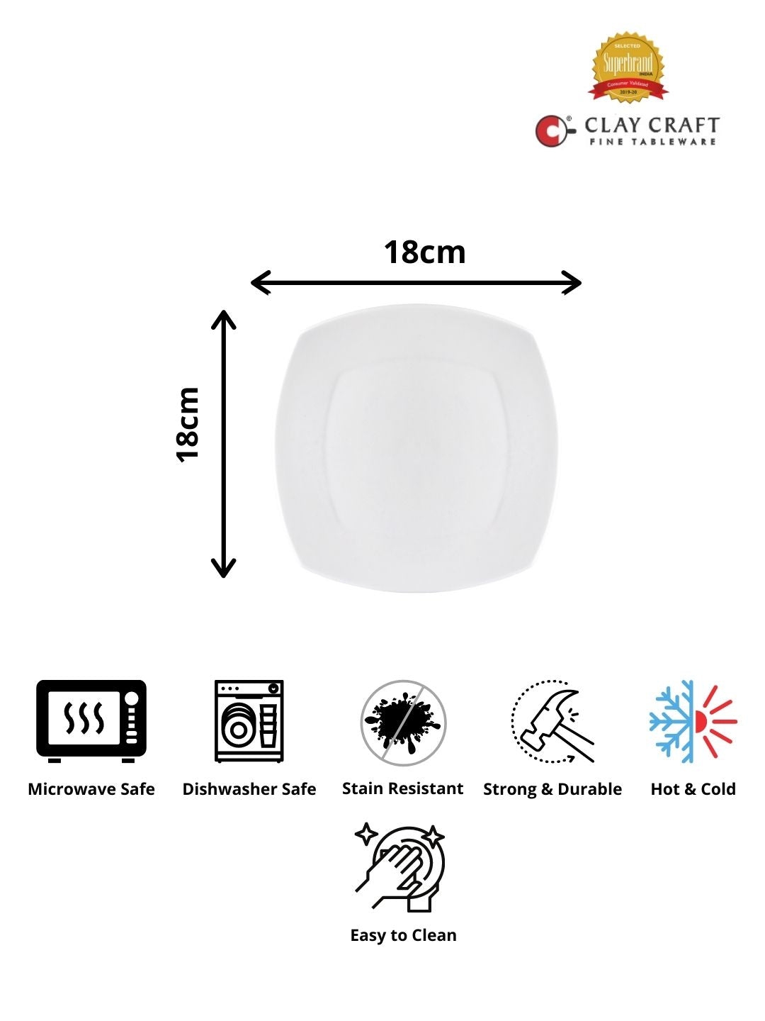 Clay Craft Basic Quarter Plate Zen Square 7" 4 Piece Plain White