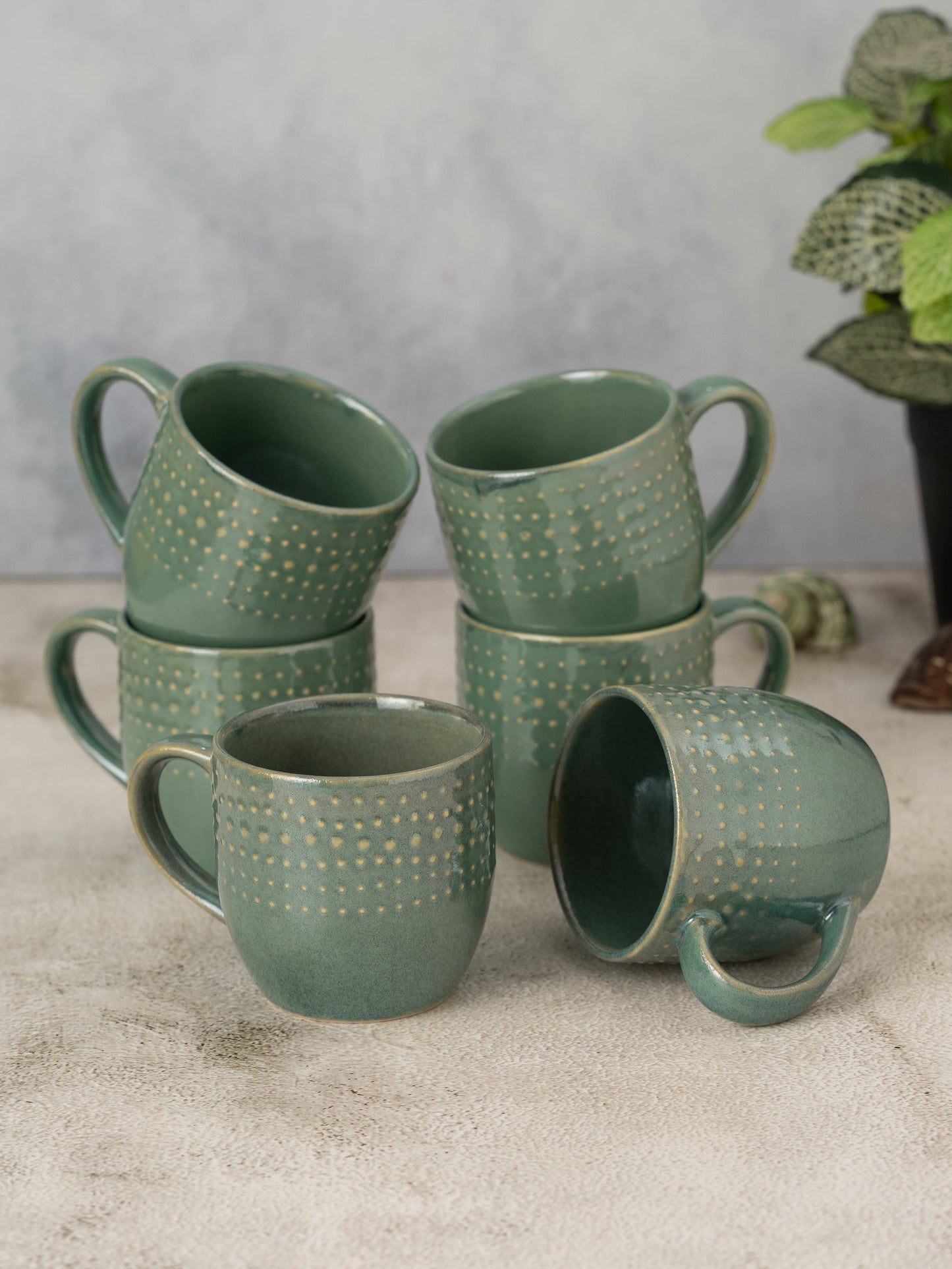 Clay Craft Apex Reactive Green Pebble Coffee & Tea Mugs Set of 6, 200 ml