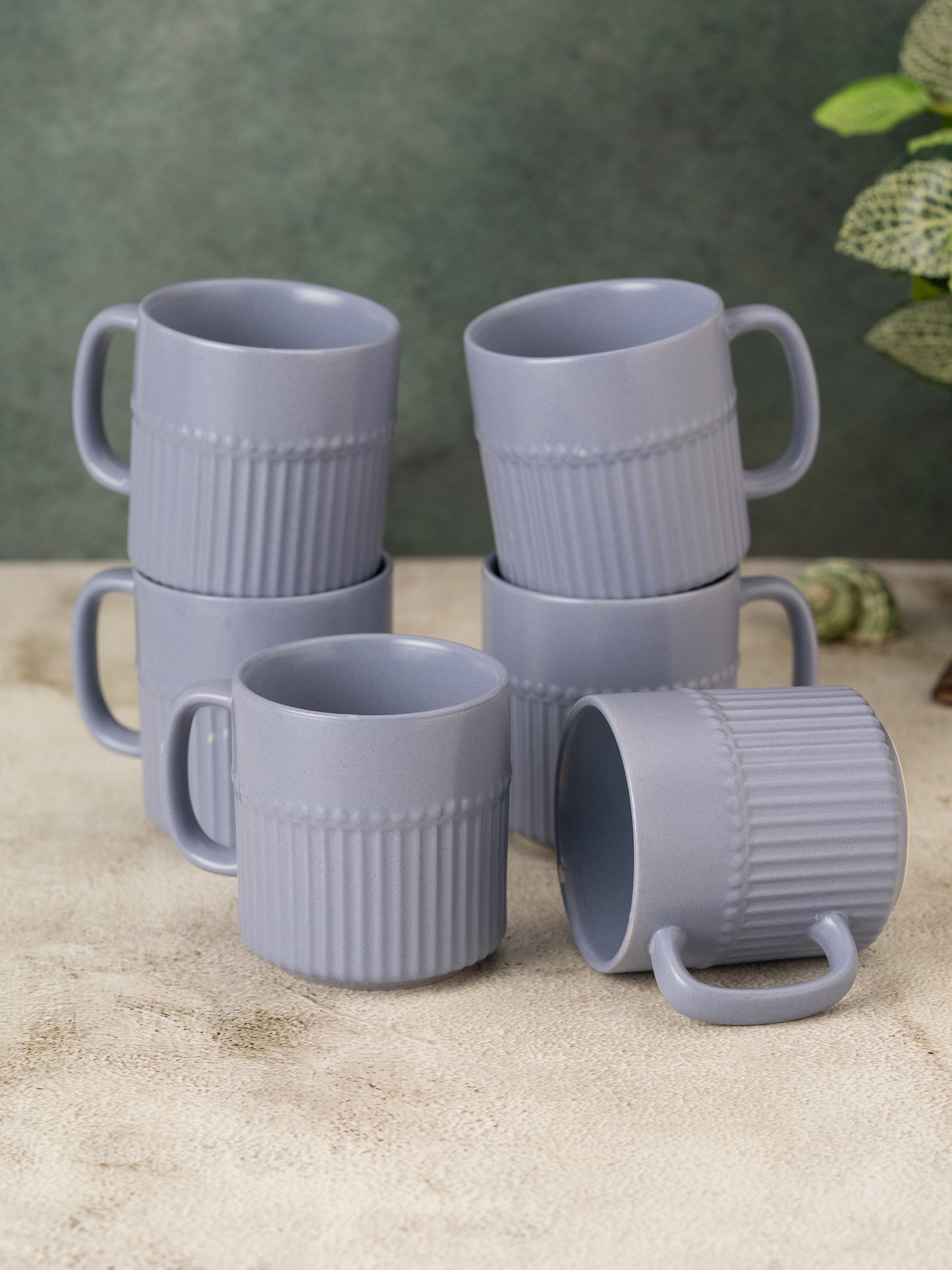 Crimson Pebble Matte Blue Coffee & Tea Mugs Set of 6, 220 ml