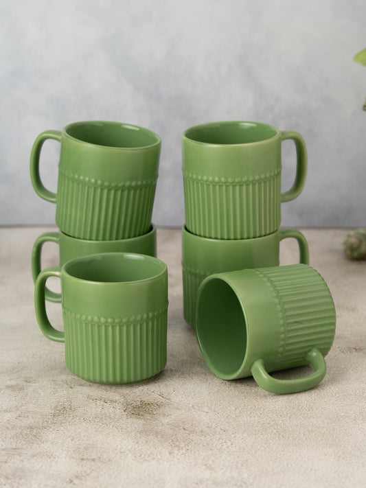 Crimson Pebble Matte Green Coffee & Tea Mugs Set of 6