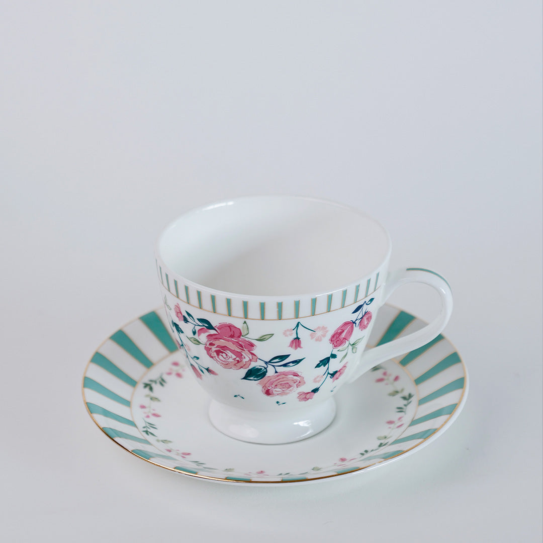 Magique by The Wishing Chair x Clay Craft, Portrait of a Rose King Cup & Saucer, Set of 12, 160ml, (6 Cups + 6 Saucers)