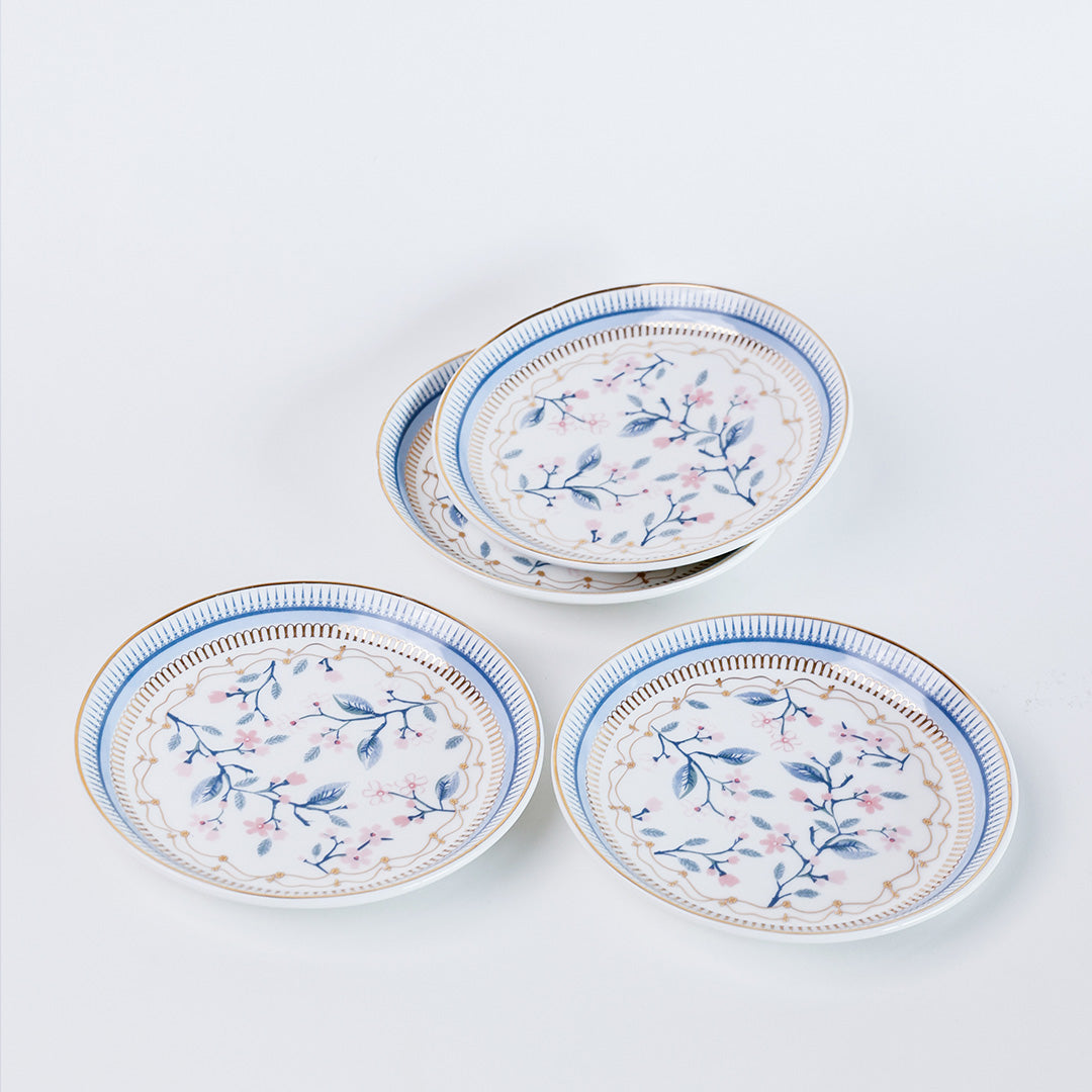 Magique by The Wishing Chair x Clay Craft, River of Flowers Urmi Plates 5.5",  Set of 4 (T02)