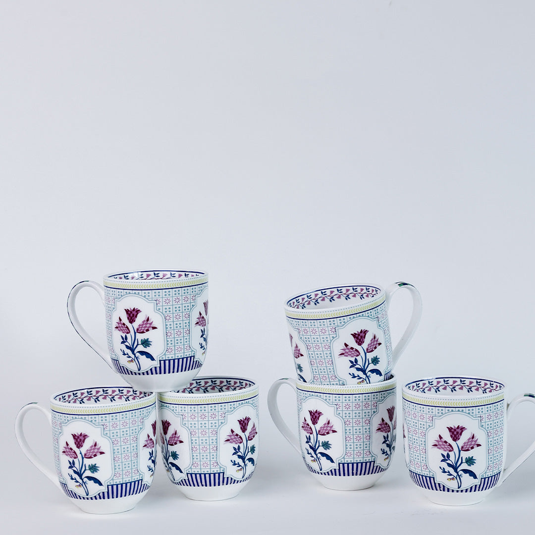 Magique by The Wishing Chair x Clay Craft, Tulip Garden ZEAL Coffee & Tea Mug Set of 6, 220 ml (TG2)