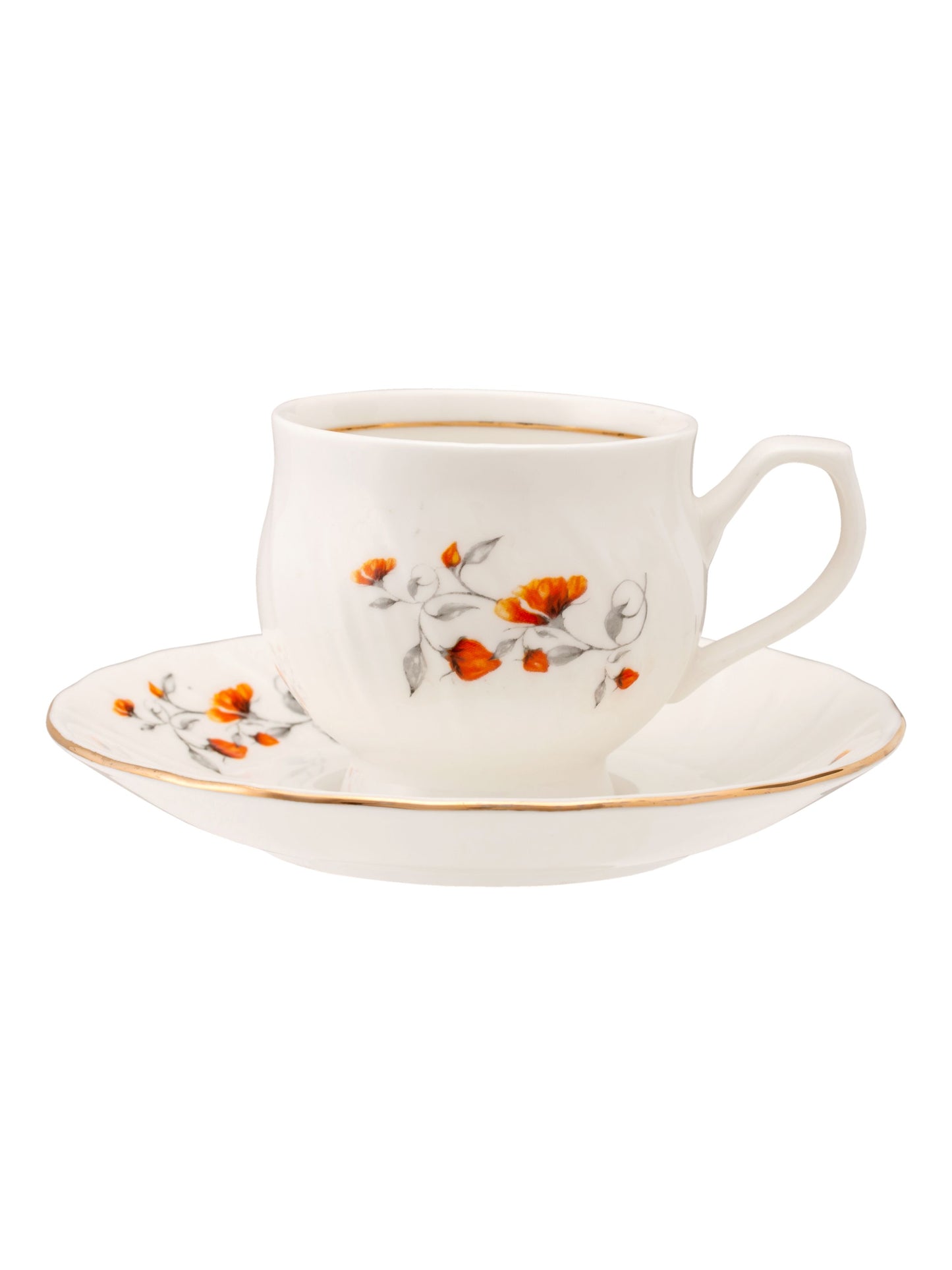 JCPL Karina Floral Cup & Saucer, 155ml, Set of 12 (6 Cups + 6 Saucers) (116)