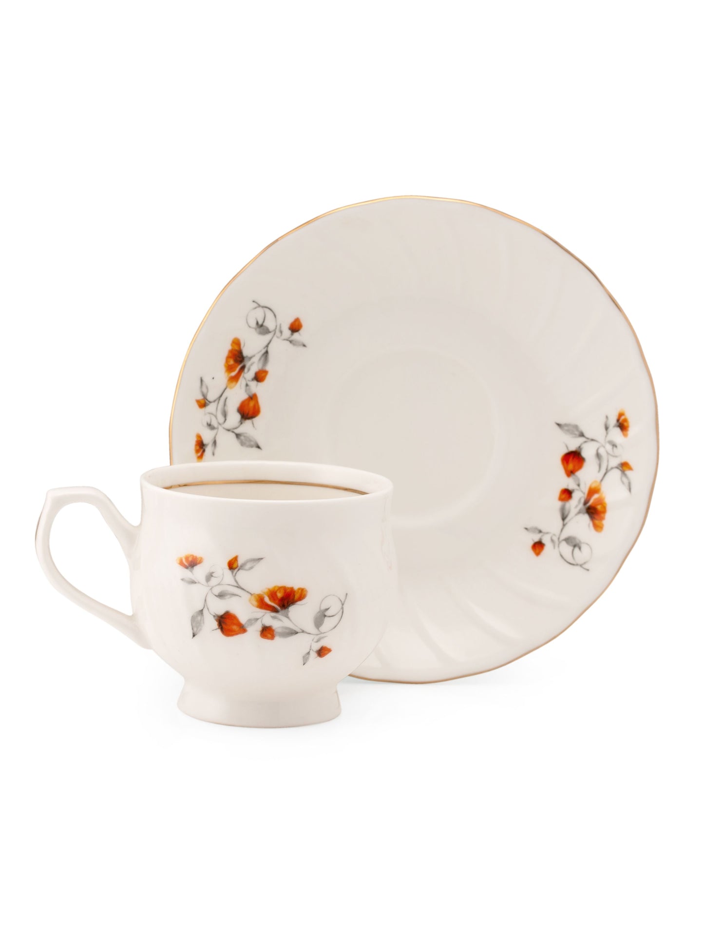 JCPL Karina Floral Cup & Saucer, 155ml, Set of 12 (6 Cups + 6 Saucers) (116)