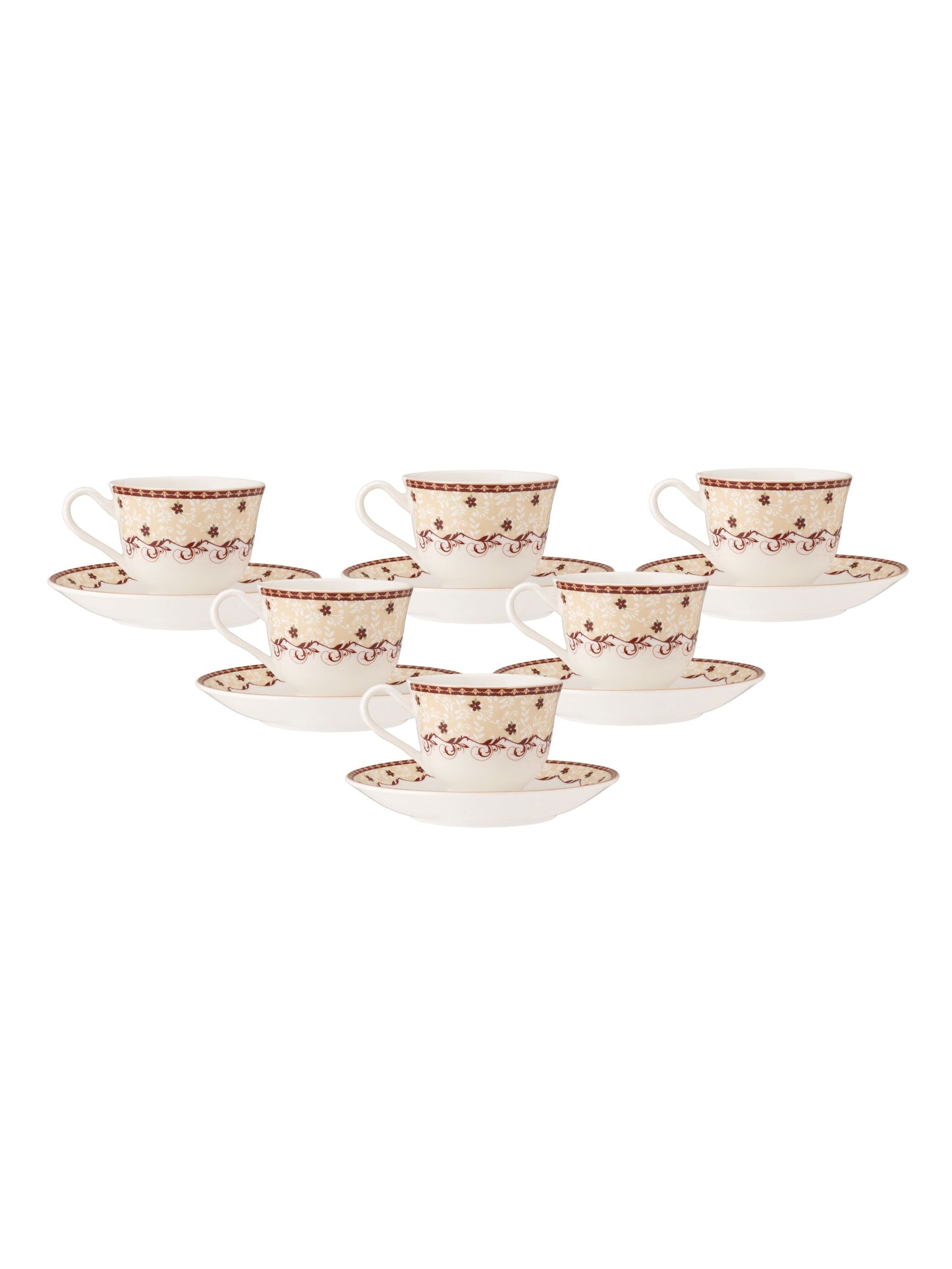 JCPL Georgian Super Cup & Saucer, 140ml, Set of 12 (6 Cups + 6 Saucers) (S361)