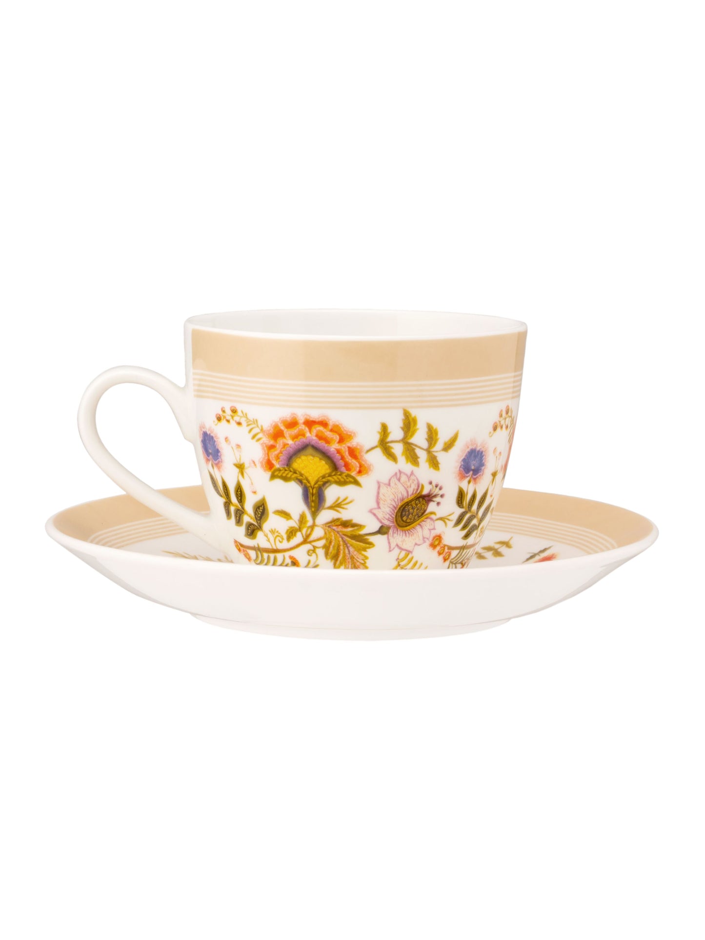 JCPL Cream Gardenia Cup & Saucer, 170ml, Set of 12 (6 Cups + 6 Saucers) (GS305)