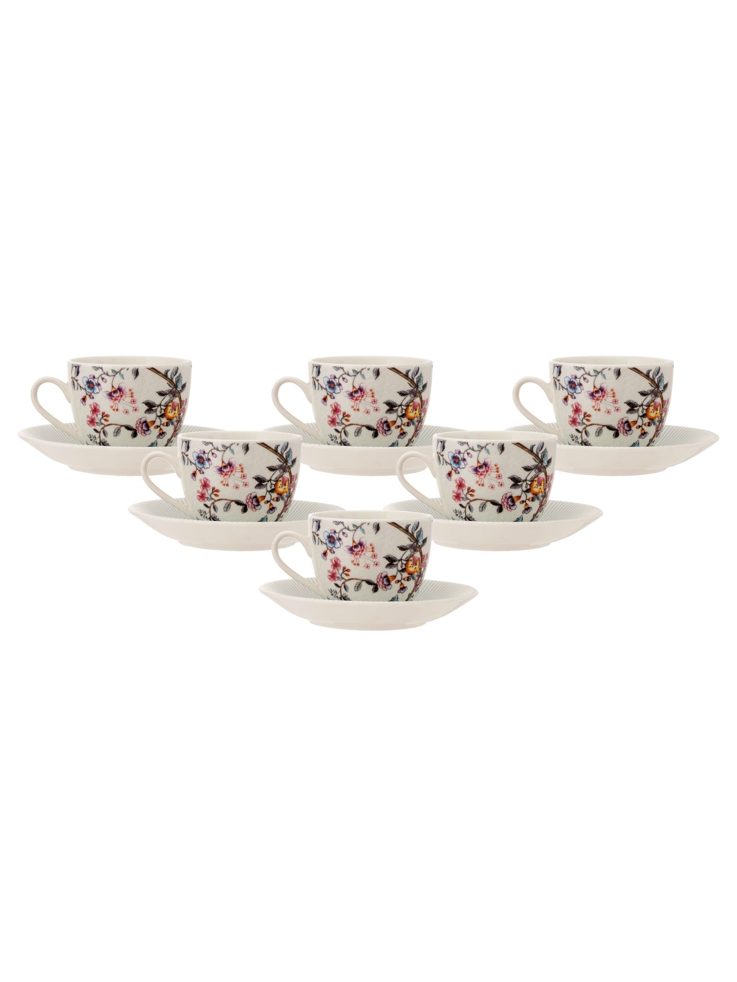 JCPL Cream Gardenia Cup & Saucer, 170ml, Set of 12 (6 Cups + 6 Saucers) (GS307)