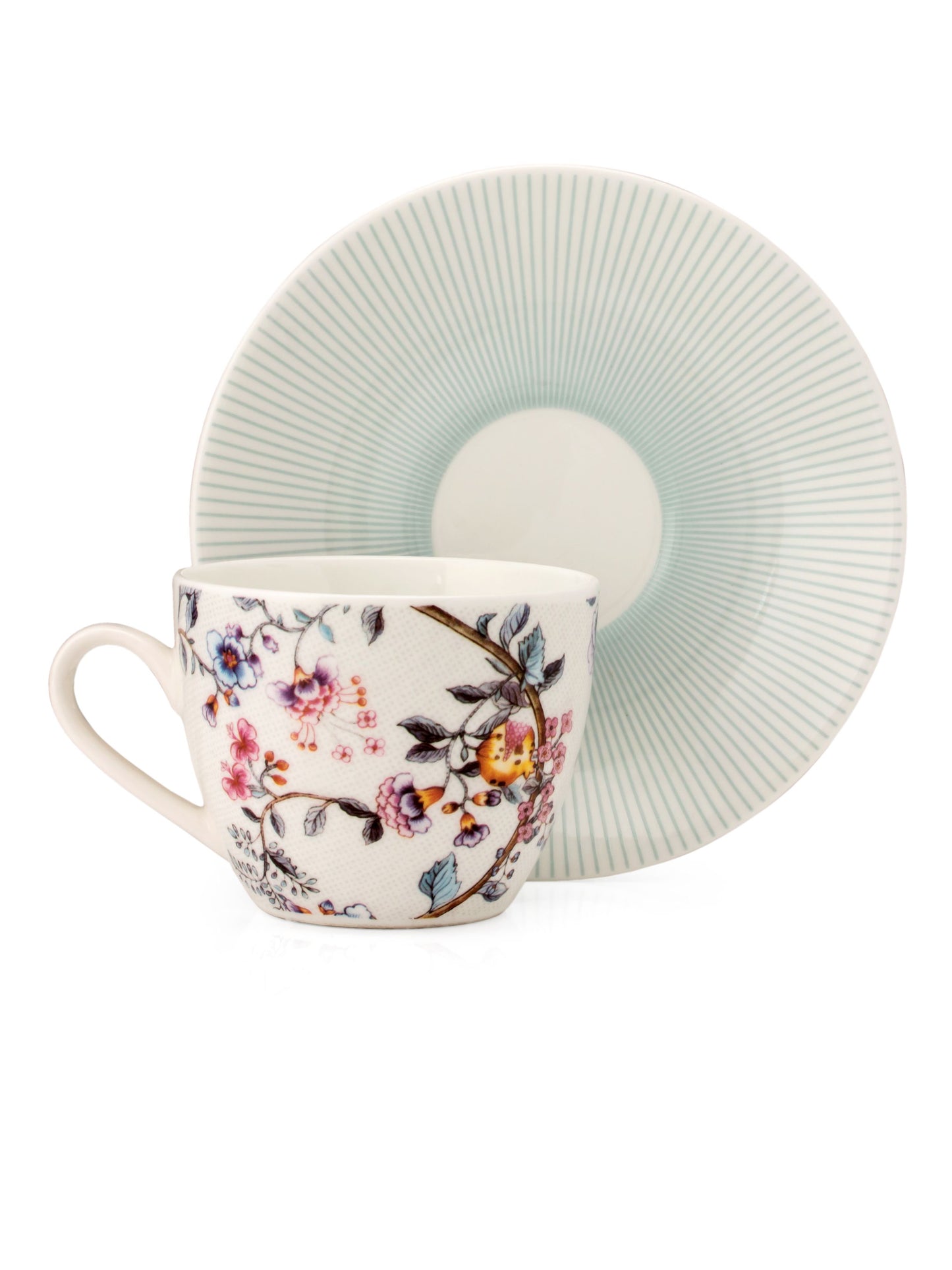 JCPL Cream Gardenia Cup & Saucer, 170ml, Set of 12 (6 Cups + 6 Saucers) (GS307)