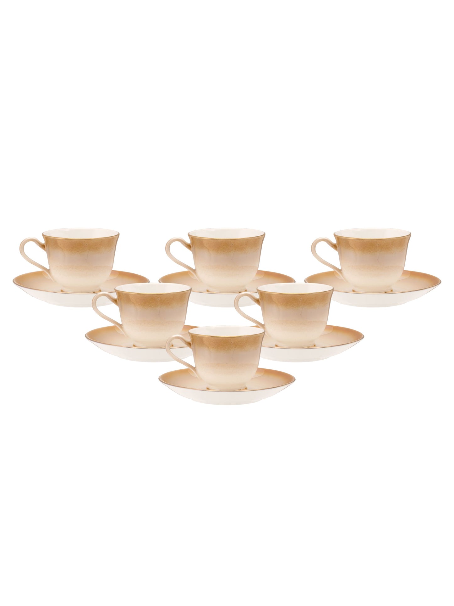 JCPL Georgian Shine Cup & Saucer, 140ml, Set of 12 (6 Cups + 6 Saucers) (SH1)