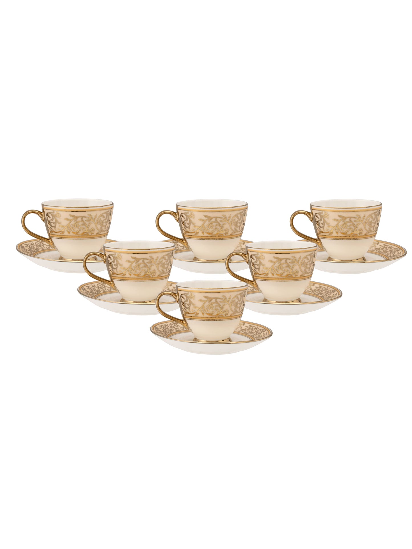 JCPL King Ebony Cup & Saucer, 160ml, Set of 12 (6 Cups + 6 Saucers) (E601)