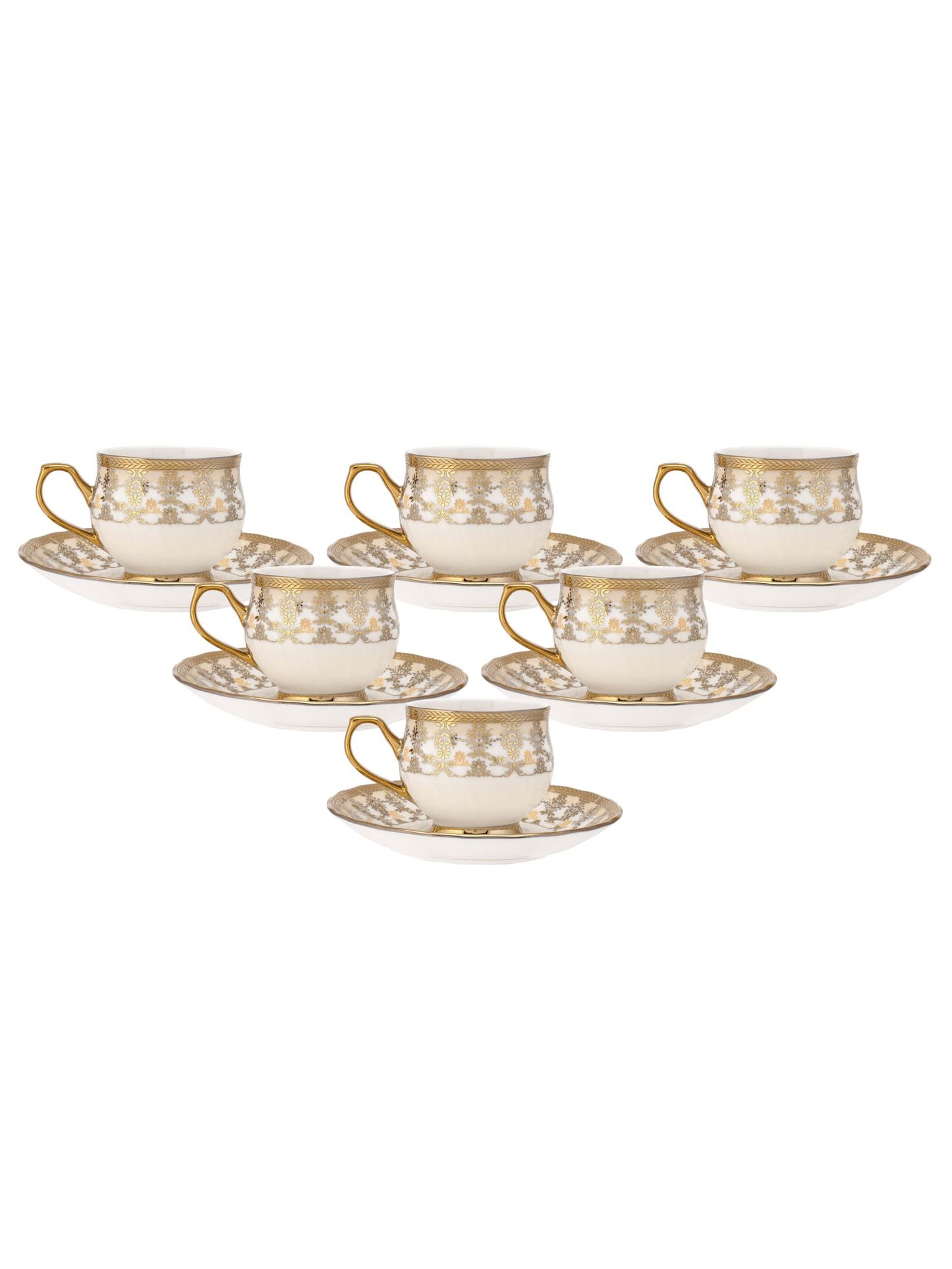 Karina Ebony Cup & Saucer, 155ml, Set of 12 (6 Cups + 6 Saucers) (E625)