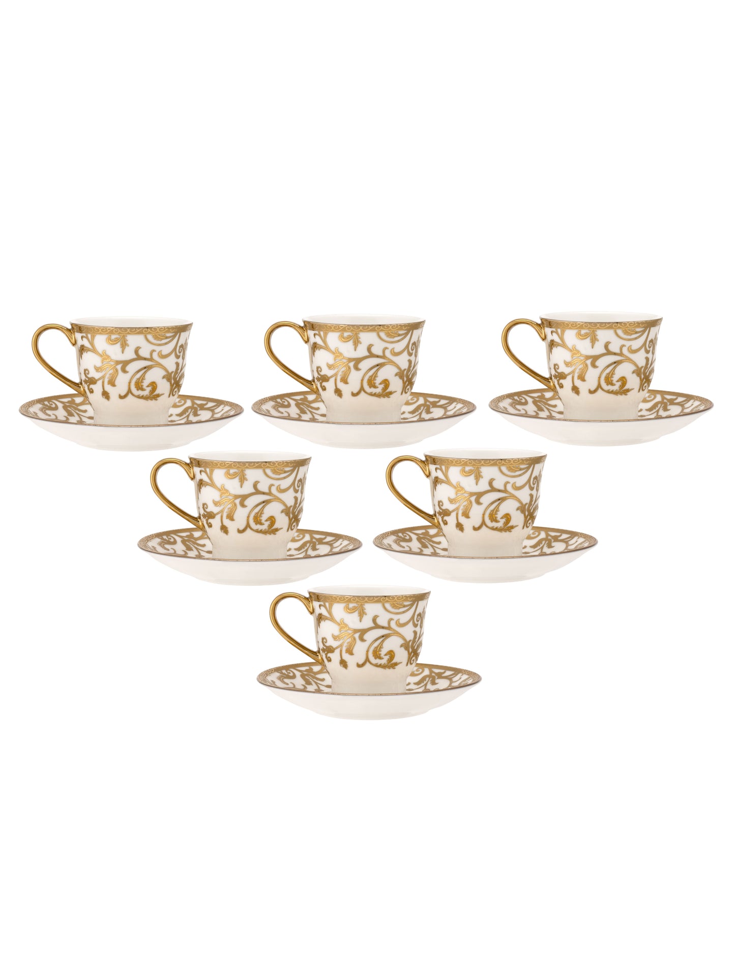 Classic Ebony Cup & Saucer, 150 ml, Set of 12 (6 Cups + 6 Saucers) (E698)