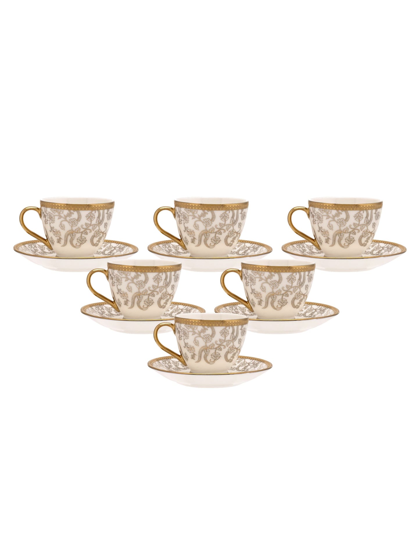 King Ebony Cup & Saucer, 160 ml, Set of 12 (6 Cups + 6 Saucers) (E603)