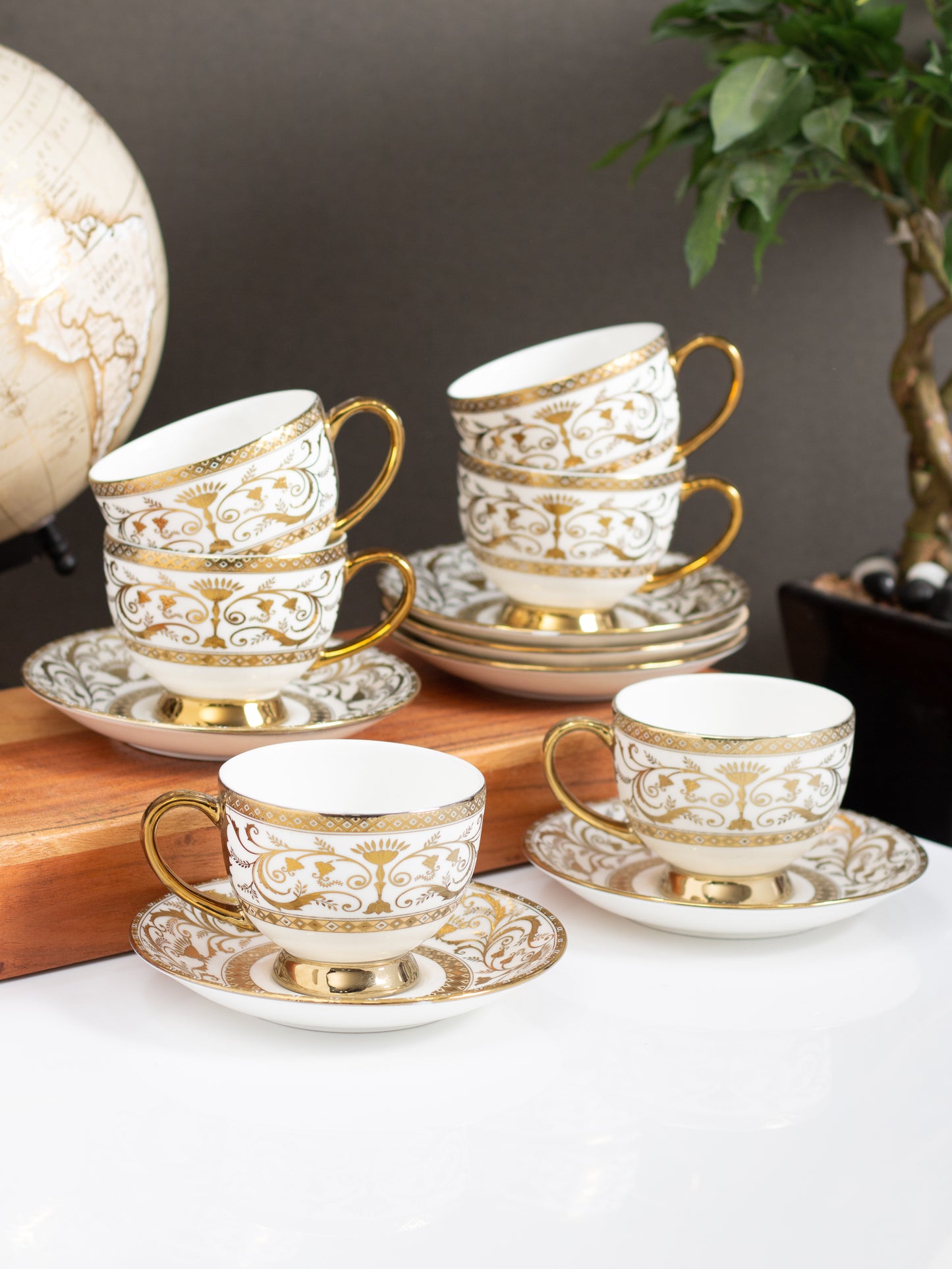 Julian Ebony Cup & Saucer, 170 ml, Set of 12 (6 Cups + 6 Saucers) (E601)