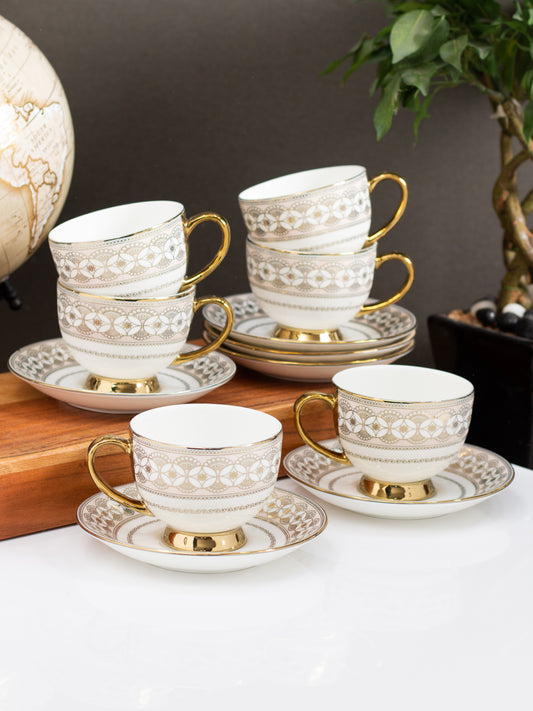 Julian Ebony Cup & Saucer, 170 ml, Set of 12 (6 Cups + 6 Saucers) (E602)