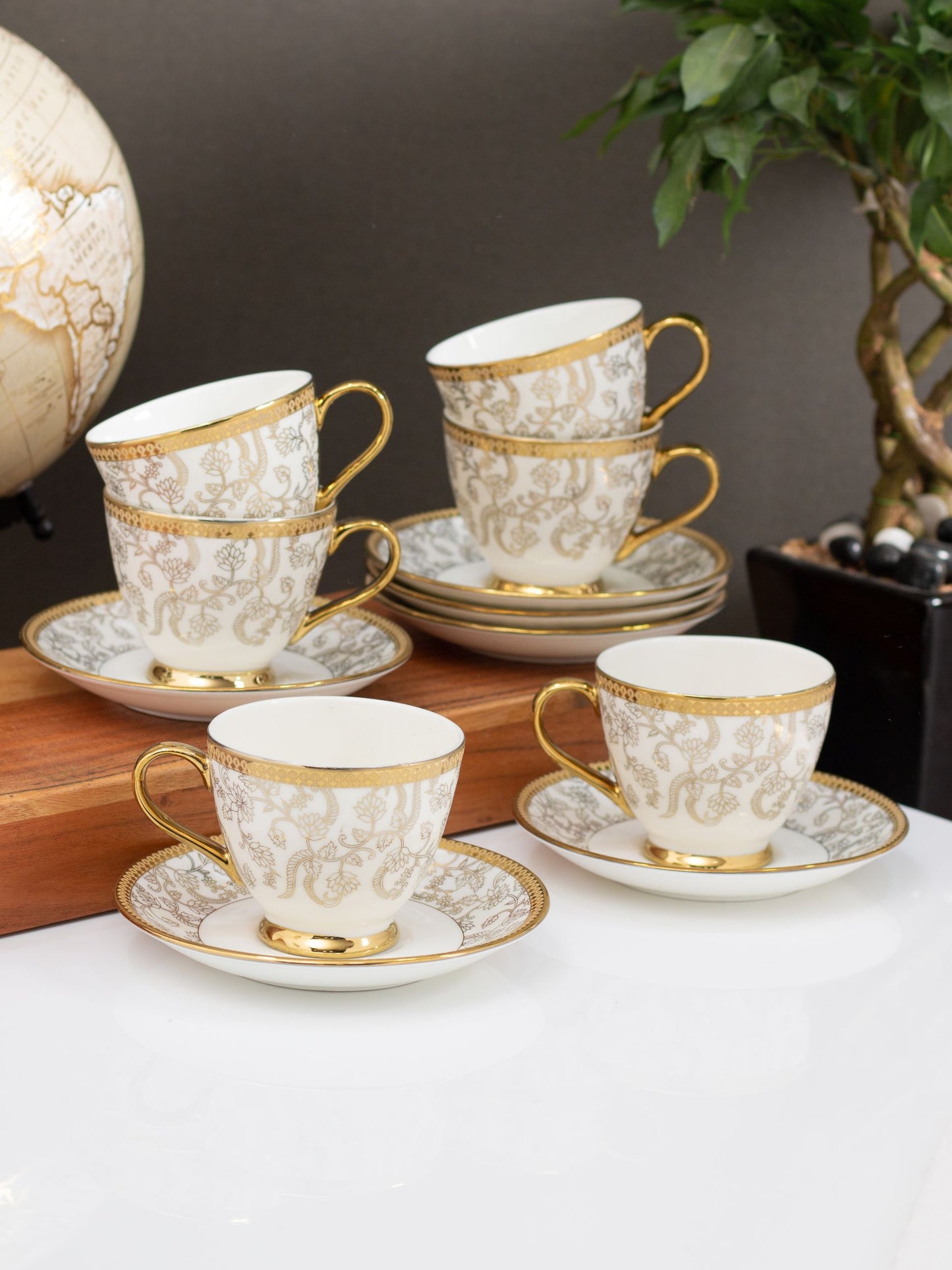 King Ebony Cup & Saucer, 160 ml, Set of 12 (6 Cups + 6 Saucers) (E603)