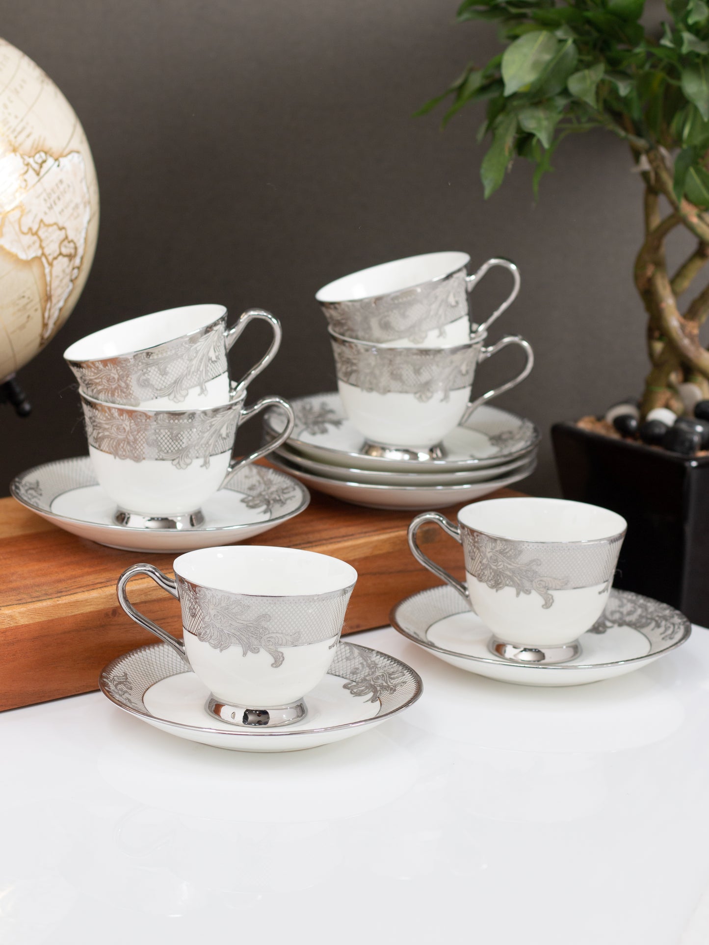 Georgian Ebony Cup & Saucer, 140 ml, Set of 12 (6 Cups + 6 Saucers) (E650)