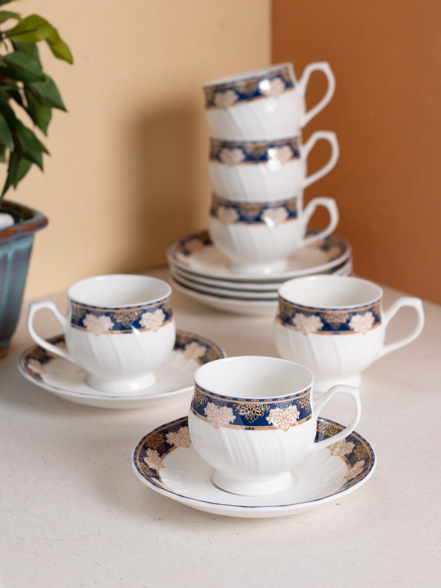 JCPL Karina Super Cup & Saucer, 155ml, Set of 12 (6 Cups + 6 Saucers) (S350)