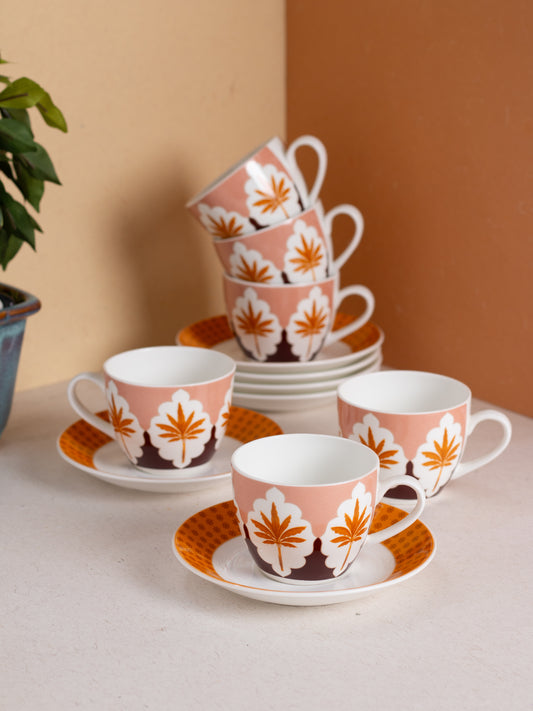 JCPL Cream Super Cup & Saucer, 170ml, Set of 12 (6 Cups + 6 Saucers) (O303)