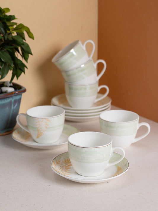 JCPL Cream Royal Cup & Saucer, 170ml, Set of 12 (6 Cups + 6 Saucers) (R418)