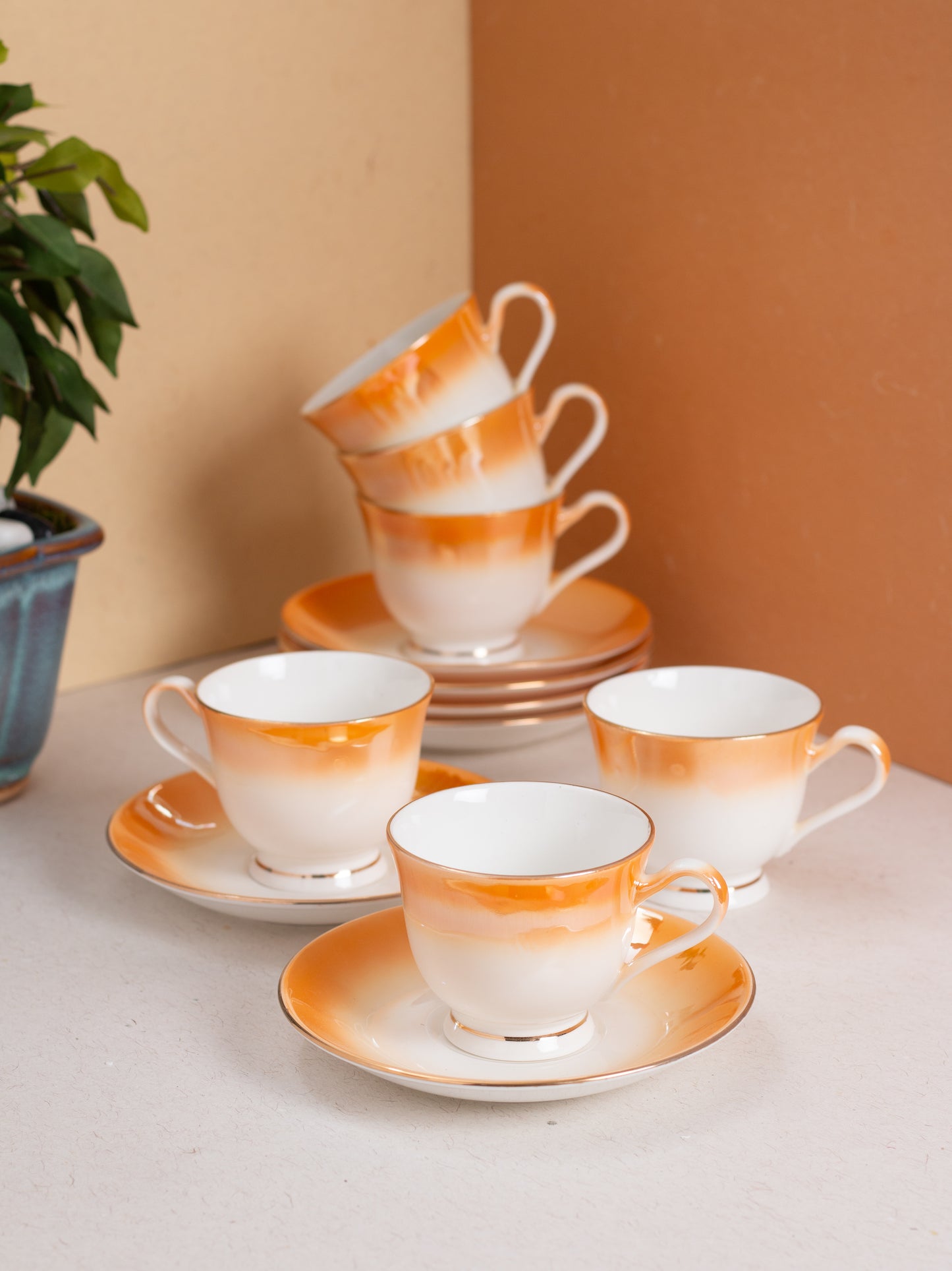 JCPL Georgian Shine Cup & Saucer, 140ml, Set of 12 (6 Cups + 6 Saucers) (SH1)