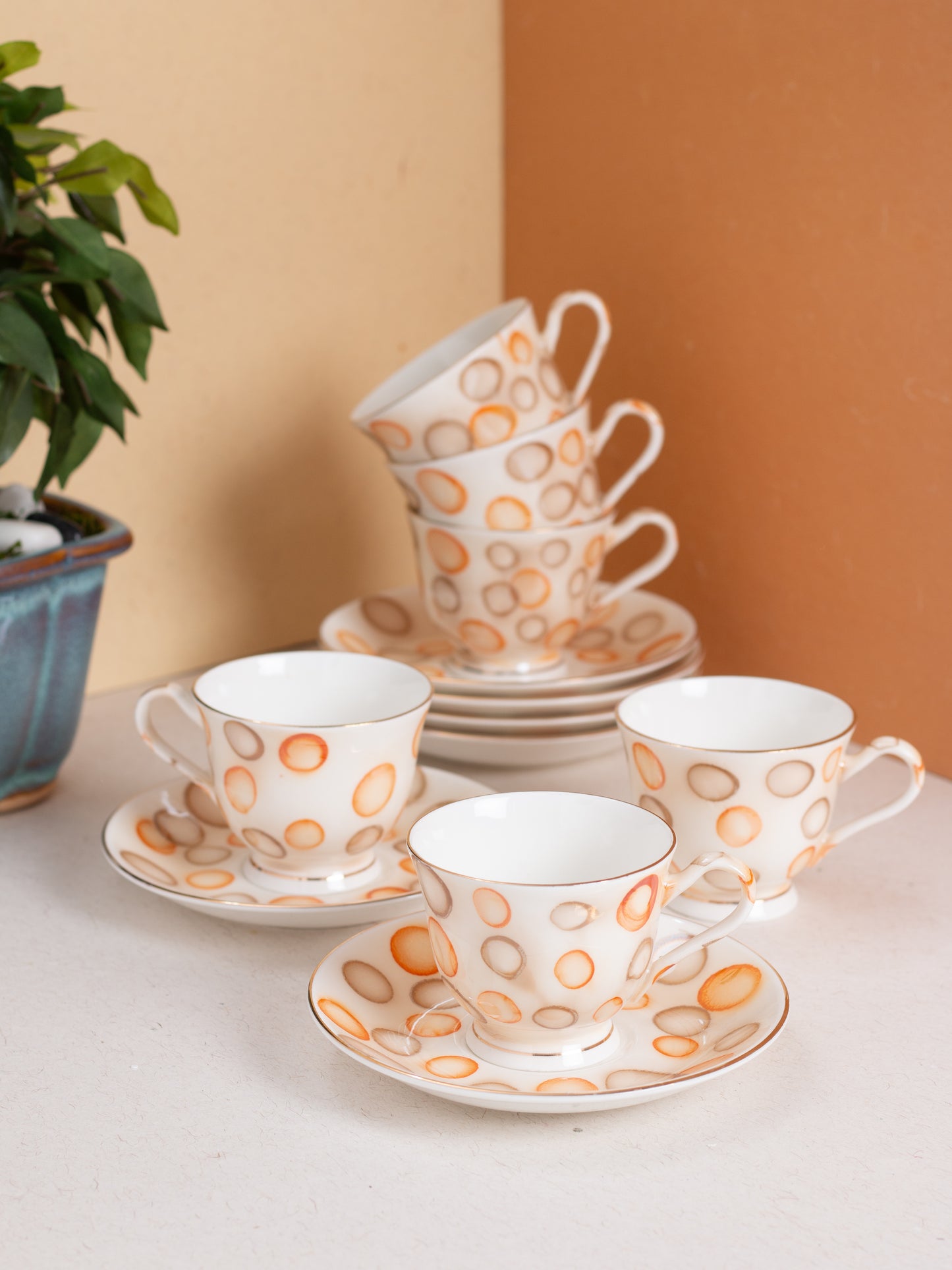 JCPL Georgian Shine Cup & Saucer, 140ml, Set of 12 (6 Cups + 6 Saucers) (SH2)