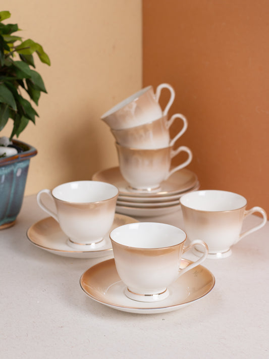 JCPL Georgian Shine Cup & Saucer, 140ml, Set of 12 (6 Cups + 6 Saucers) (SH3)