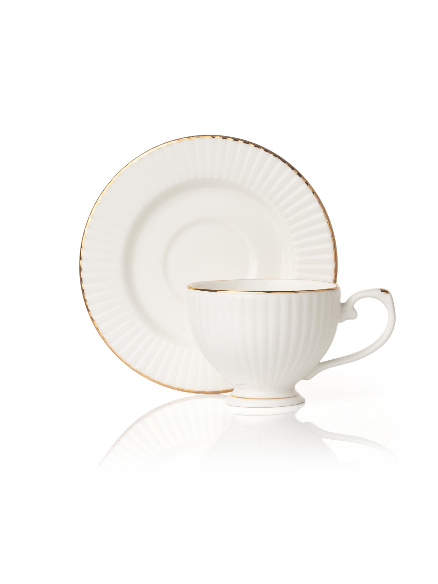 Julie Impression 1401 Luxurious Cup & Saucer, Set of 12 (6 Cups + 6 Saucers) (White)