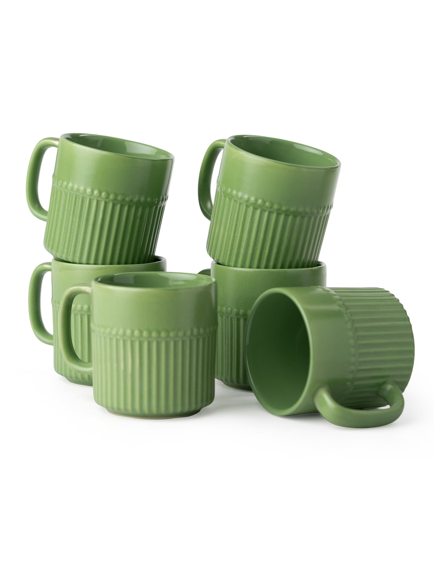 Crimson Pebble Matte Green Coffee & Tea Mugs Set of 6, 220 ml