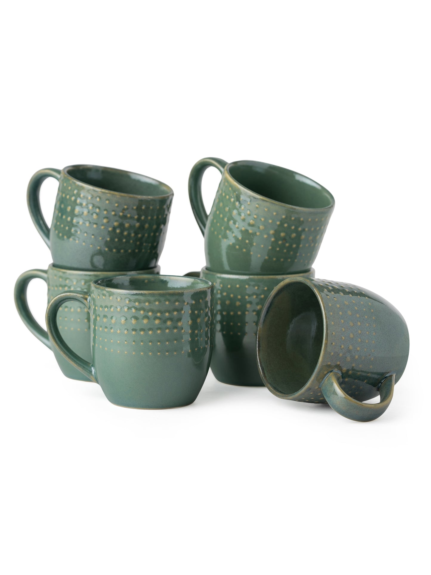 Clay Craft Apex Reactive Green Pebble Coffee & Tea Mugs Set of 6, 200 ml