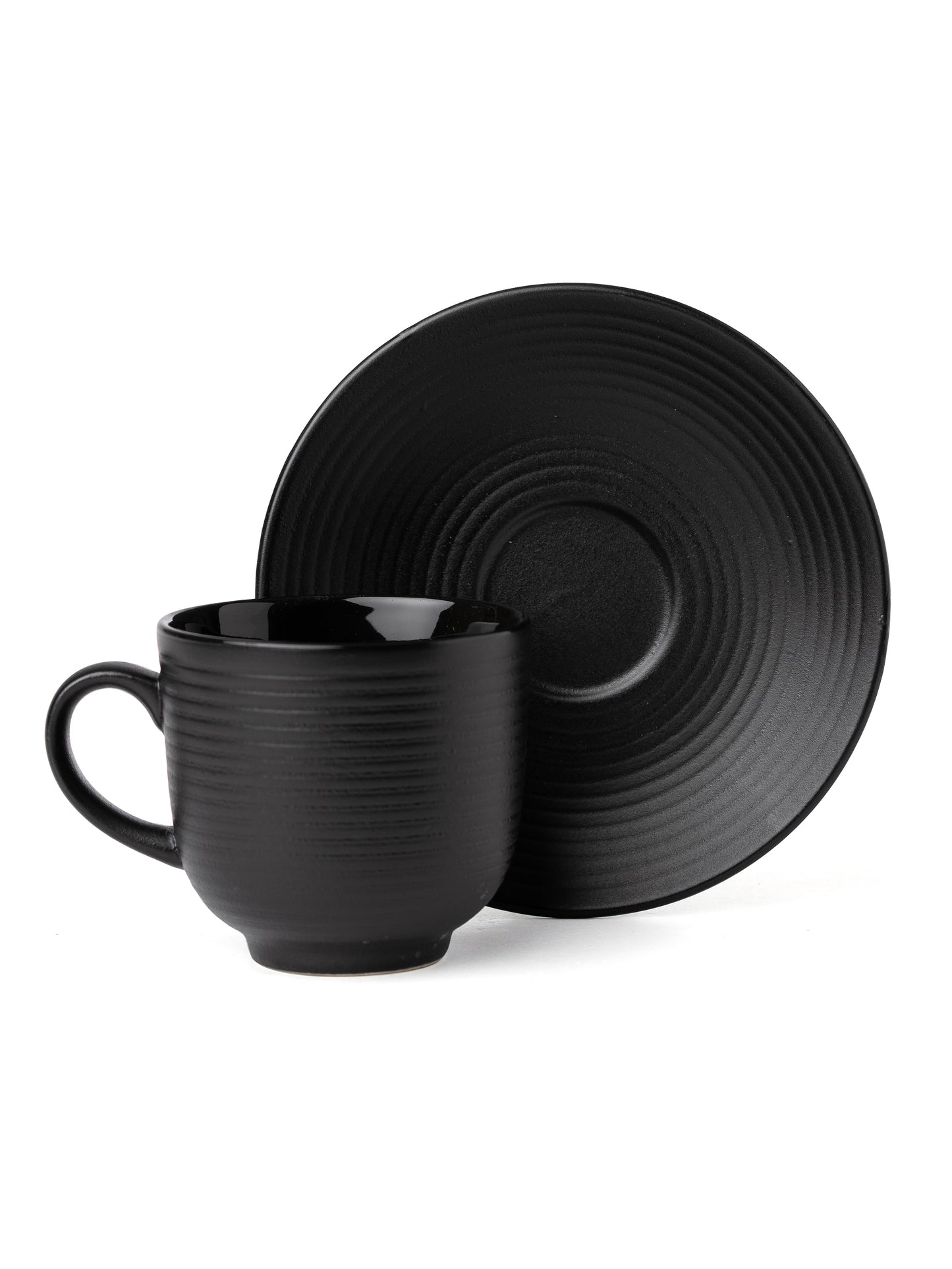 Horizon Pebble Black Cup & Saucer, Set of 12 (6 Cups + 6 Saucers), 220 ml