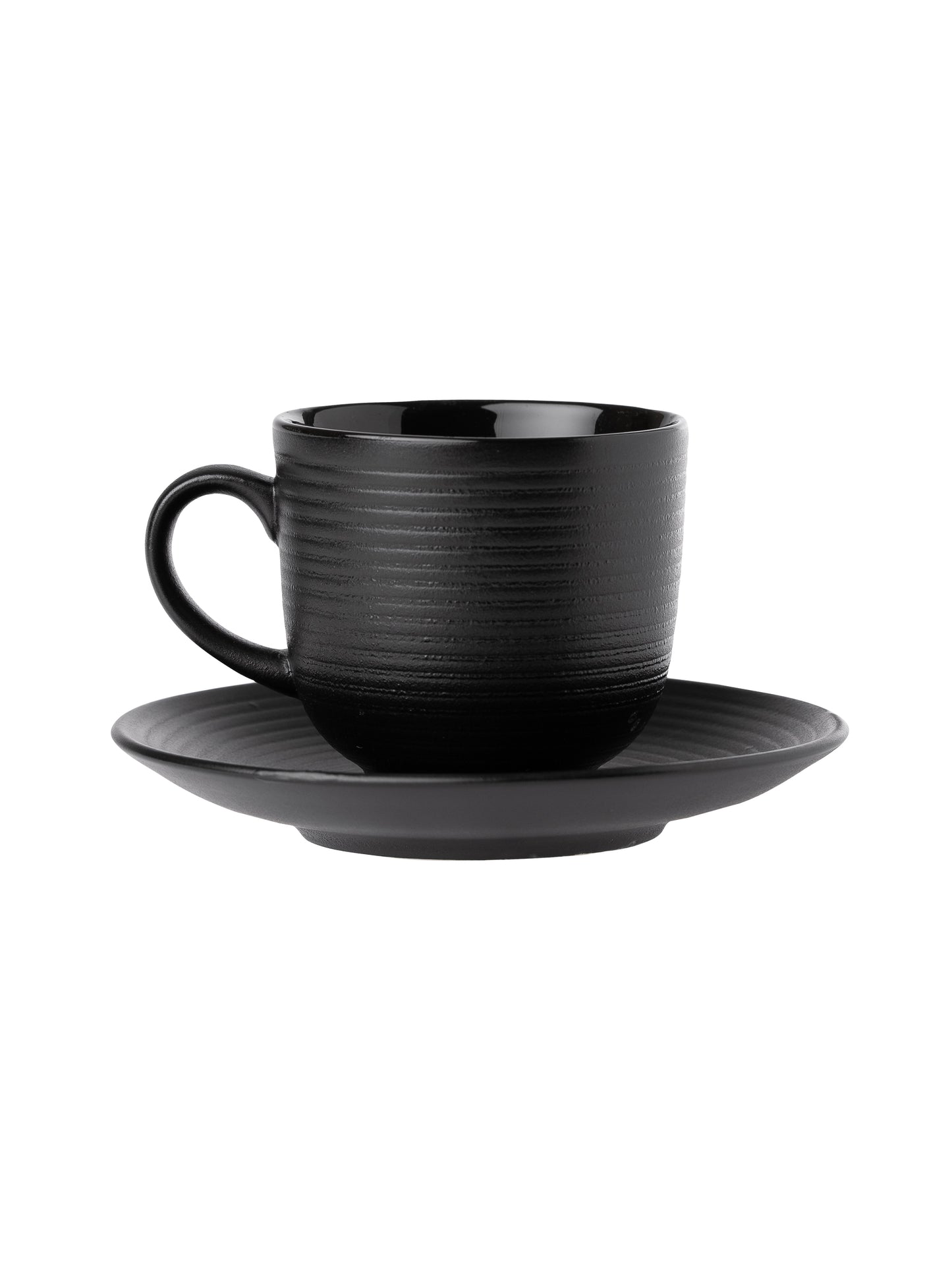 Horizon Pebble Black Cup & Saucer, Set of 12 (6 Cups + 6 Saucers), 220 ml